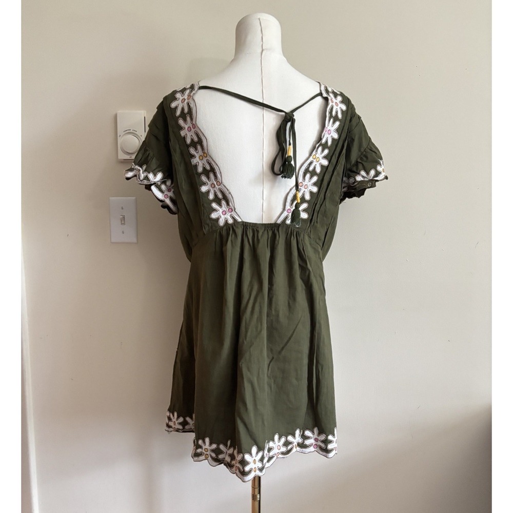 Anthropologie Pintuck Embroidered Mini Dress Coverup Floral Boho XS Small Green - Picture 6 of 9